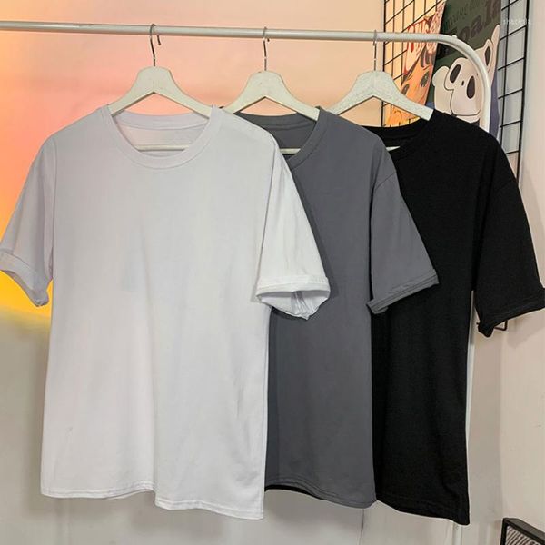 T-shirts masculinas de verão sólidas de manga curta t-shirt jovem casual solta alta rua inferior camisa superior masculina simples roupas masculinas