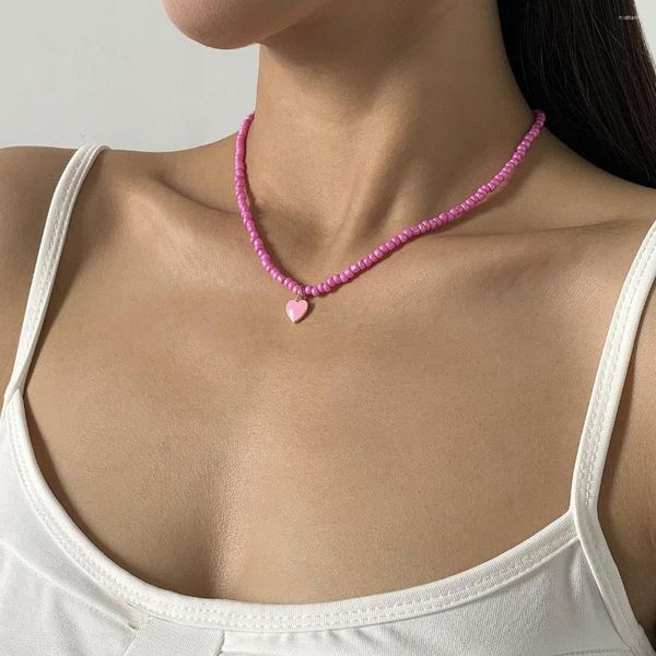 Choker Yoiumit Böhmen Einfache Reis Perlen Rosa Halskette Für Frauen Sommer Süße Bunte Perlen Halskette Schmuck Geschenke Trend