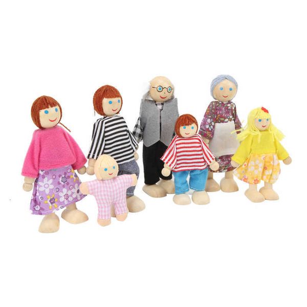 Puppen Mini Holzpuppenhaus Familie Niedliche Simulation 7 Rollenspielfiguren für 1 12 Puppenhaus 48 cm 230714