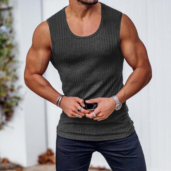 Männer Tank Tops Männer Sommer Gestrickte Vertikale Streifen Weste Fitness Sport Slim Fit Top Ärmelloses T-shirt 2023 Marke männliche Kleidung