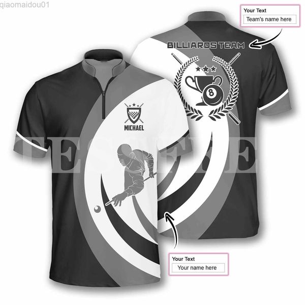 T-shirt da uomo Nome personalizzato Sport Biliardo Palla Giocatore Tatuaggio 3DPrint Estate Casual Polo Camicie con cerniera Streetwear Maniche corte T-shirt New-A L230713