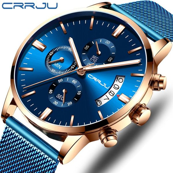 Mens Watch Crrju Top Brand Luxury Стильные модные наручные часы для мужчин Полный стальный водонепроницаемый дата Quartz Watches Relogio Masculino197i