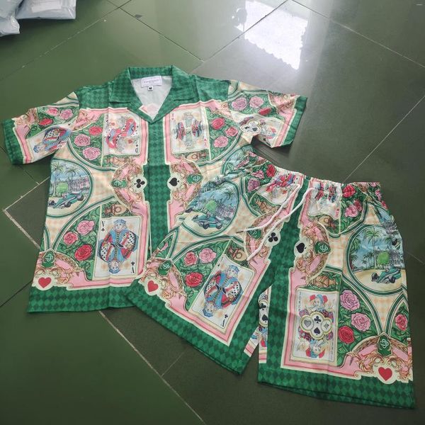 Мужские рубашки винтажные французские покерные фигуры клетчатая рубашка блузки для блузки для гавайских пляж