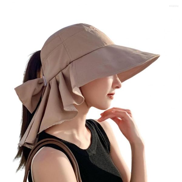Geniş Memlu Şapkalar Kadın Balıkçı Şapka Yay Knot Yuvarlak Dekoratif Güneş Koruyucu Katlanabilir Yaz Güneşi
