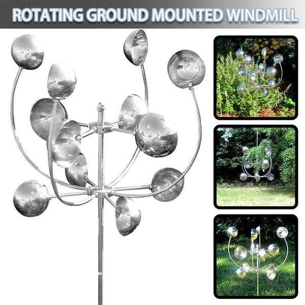 Gartendekorationen Metall Windmühle 3D Kinetischer Wind Spinner Skulptur Windmühle Hof Rasen Terrasse Gartendekoration im Freien L230714