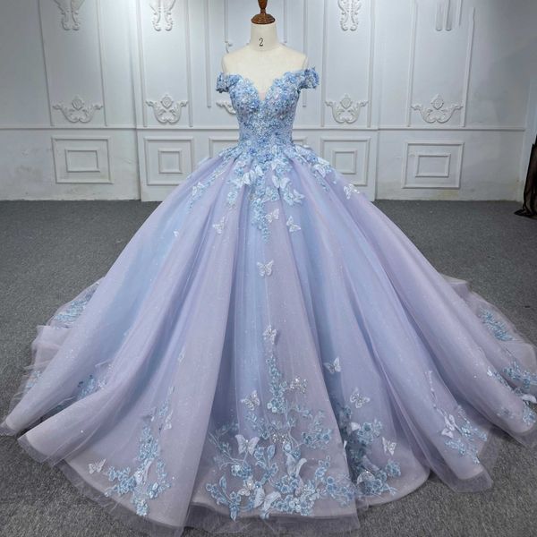 Himmelblaue Prinzessin Quinceanera Kleider 2024 mit Schmetterlingsapplikation und Perlenstickerei 15. Geburtstagskleid XV. Vestido De Prom Partykleider