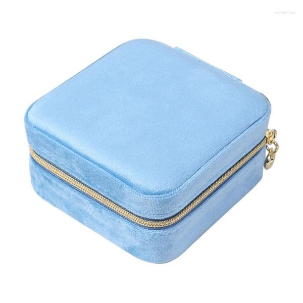 Sacchetti per gioielli da viaggio Scatola quadrata portatile Semplice cerniera Borsa portaoggetti Bracciale Orecchini Collana Velvet- Organizer 57BD