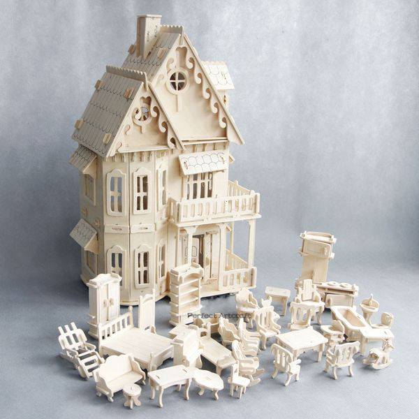 Küchen Spielen Essen Hölzernes Puppenhaus Miniaturmöbel Spielzeug für Puppen DIY zerlegtes Puppenhaus Rollenspiel 3D-Puzzles Spielzeug Geschenke für Kinder 230713