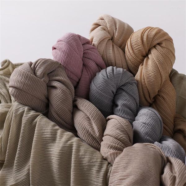 Schals Plain Jersey Falten Gestreifte Linie Hijab Schal Baumwolle Wrap Elastische Dicke Tücher Crinkle Foulards Lange Weiche Muslimischen Kopf Snood 2023