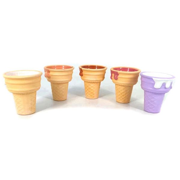 Bunte rauchende Keramik-Eiscreme-Cupcake-Form-Huka-Shisha-Wasserpfeife-Bubbler-tragbarer innovativer trockener Kräuter-Tabak-Filter-Bong-Schüssel-Zigarettenhalter-DHL