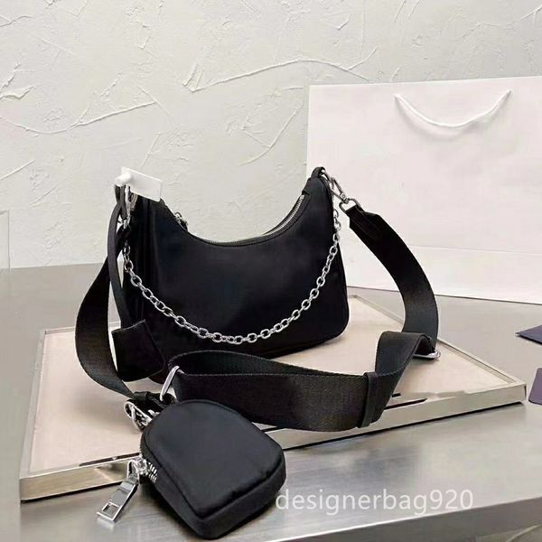 Borse con cerniera Piccola borsa a tracolla per donna Borsa di lusso Mini portafoglio Donna 3 in 1 Borsa a tracolla Portamonete Nastro a catena Moda Nylon Uomo Donna Donna Borsa a tracolla Hobo