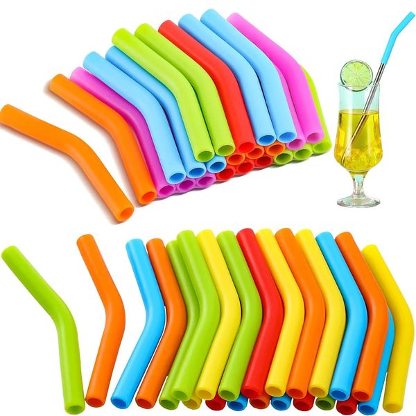 Silikon Straw Dirsek Geniş Paslanmaz Çelik Yeniden Kullanılabilir Kapak OD İçme Pipetleri İçin Alkol İpucu Suyu Kahve Sütü Çok Molor -6/8mm