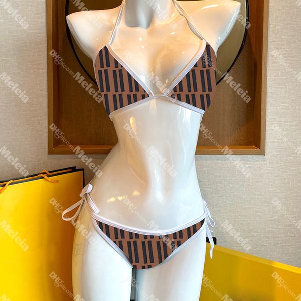 Conjunto de Biquíni Feminino Letra Moda Feminina Maiô Estampado Sexy Conjunto de Biquíni de Alça Simples Casual Fino Slim Roupa de Praia