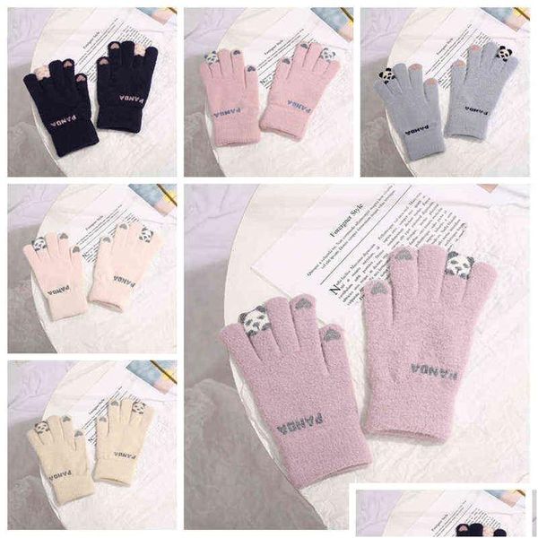 Other Home Textile Women Winter Touch Sn Thicken Warm Knited Gloves Panda Stretch Luve Imitation Wool Fl Finger Outdoor Skiing Cyc Dhjwn