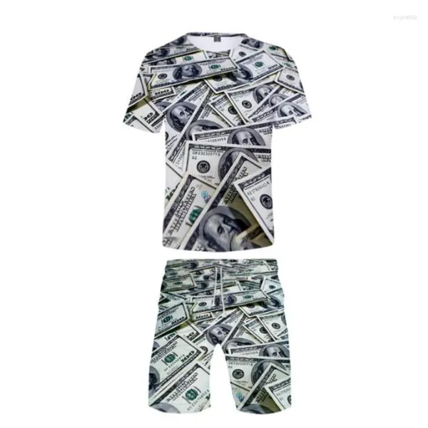 Tute da uomo USD Dollar Money Stampa 3D T-shirt manica corta e pantaloncini da spiaggia Tuta da due pezzi Tuta casual Abbigliamento sportivo