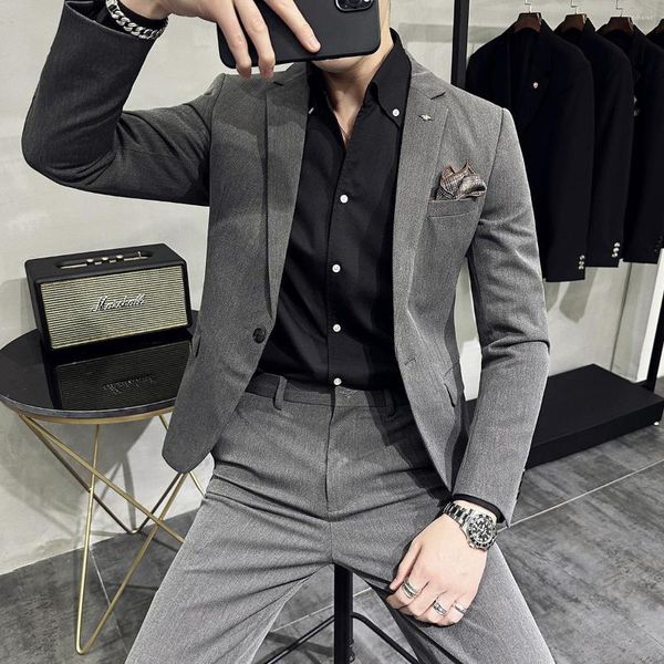 Ternos Masculinos 2023 Estilo Britânico Business Office Oficial Conjunto de Textura Slim Fit Outono e Inverno Avançado Casual Casamento Social