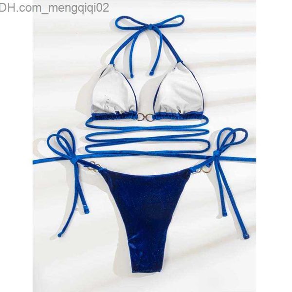 Roupa de banho feminina Sexy mini biquíni Tanga feminino 2023 novo maiô sólido de duas peças Criss Cross maiô cruzado biquíni feminino terno de praia Z230717