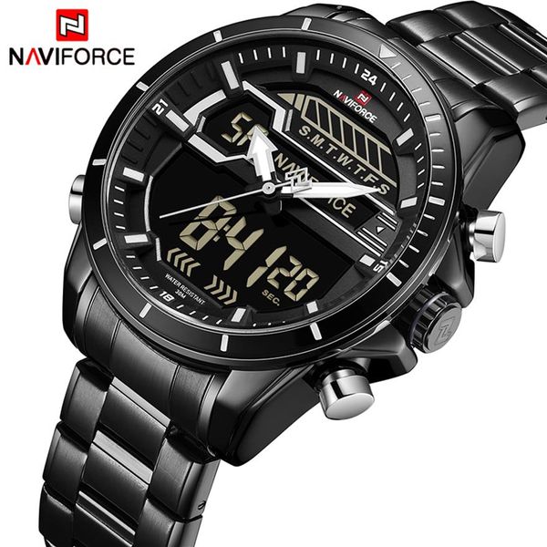 Relógios masculinos NAVIFORCE, marca de luxo masculina, relógio esportivo masculino, quartzo, LED, relógio digital masculino, à prova d'água, militar, militar, pulso, Wat186e