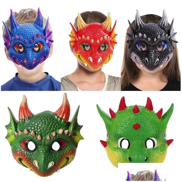 Maschere per feste Halloween per bambini Dragon Design Bambino Ragazzi Ragazze Rosso Blu Verde Nero Dinosauro Cosplay Rifornimento Drop Delivery Giardino domestico Dhoxq