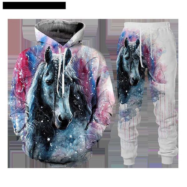 Мужские спортивные костюмы Животные 3D лошадиные мужские мужски на молнии/толстовка/толщины/брюки унисекс уличная одежда набор мужской/женской повседневной куртки T230714