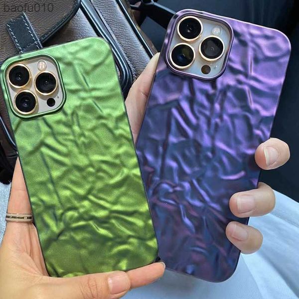 Custodia per telefono in lamina viola con placcatura opaca 3D di lusso per iPhone 13 12 Mini 11 14 Pro Max XS XR X 7 8 Plus Cool Glitter Cover posteriore morbida L230619