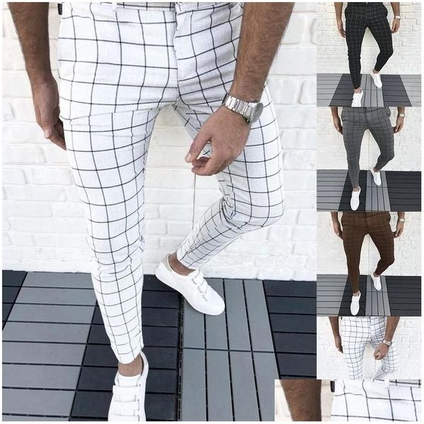 Männer Hosen Herren Smart Casual Mode Kleidung Plaid Bleistift Dünne Mittlere Taille Jogger Hosen Für Männer Drop Lieferung Bekleidung Dhbqa