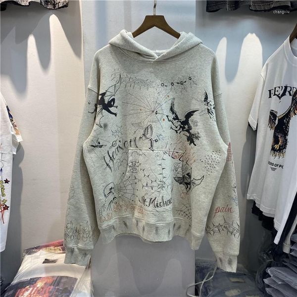 Felpe con cappuccio da uomo Arrivo 2023 Graffiti Fashion Felpa con cappuccio Uomo Qualità Astratto Schizzo Donna Streetwear Pullover Abbigliamento con cappuccio