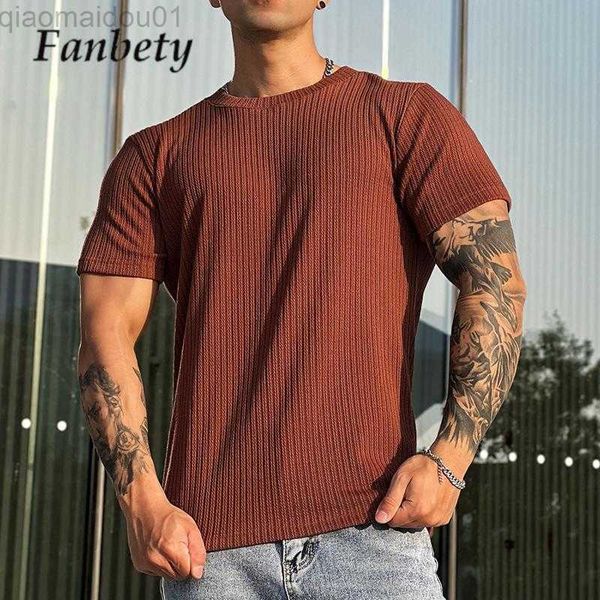 Erkek Tişörtler Basit Erkekler T-Shirt Pullover All-Match Düz Renk Dokuma İnce Üstler Yaz O boyun streç nefes alabilen kısa kollu erkekler L230713