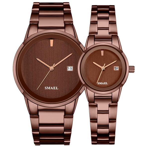 Oferta de relógios da marca SMAEL Set Casal luxo Clássico relógios de aço inoxidável esplêndidos gent lady 9004 à prova d'água fashionwatch232K