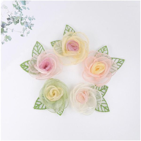 Dekorative Blumen 1 Stück handgemachte Organza Stoff künstliche Rose Blume für Hochzeitskleid Hüte Dekor Corsage Kopfbedeckung Zubehör