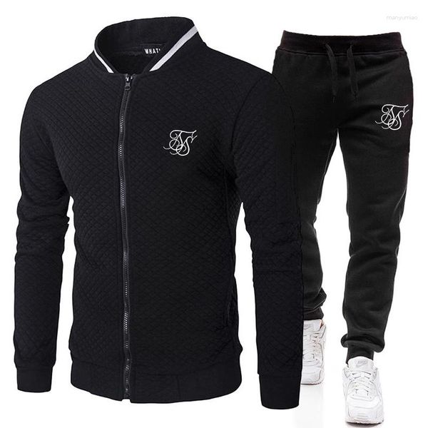 Fatos de treino masculinos SIK SILK 2023 terno outono inverno é confortável quente negócios lazer gola casaco com zíper calças masculinas suéter esportivo