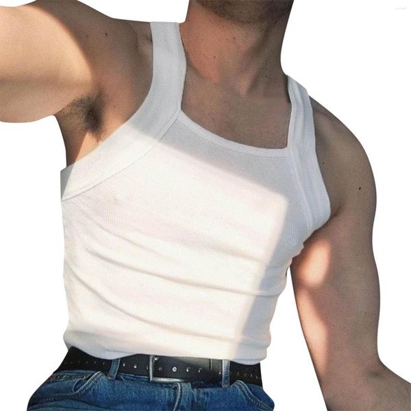 Мужские майки топы рукавов топ с твердым цветом сексуальная оболочка Slim Camis тренировочная одежда повседневная базовая футболка уличная одежда большой размер 4xl