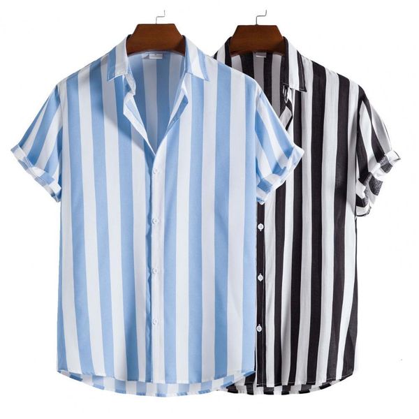 Mens Casual Shirts Sommer Männer Hemd Gestreiften Hawaii Tasten Kurzarm Beachwear camisas masculina homme de hombre 230713