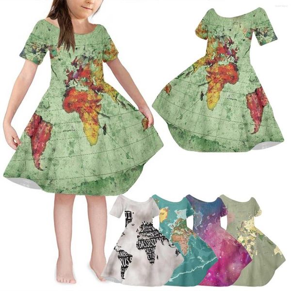 Mädchenkleider Kurzärmliges Kleinkind-Kleid mit Rundhalsausschnitt und Kartendruck für 1 bis 6 Jahre