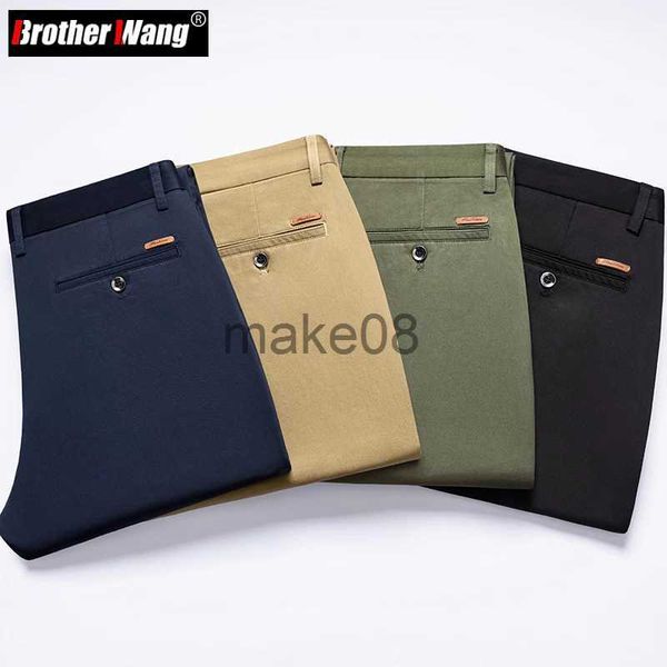 Calças masculinas 2022 primavera novas calças casuais de algodão retas negócios moda cor sólida elasticidade cáqui calças masculinas marca verde j230714