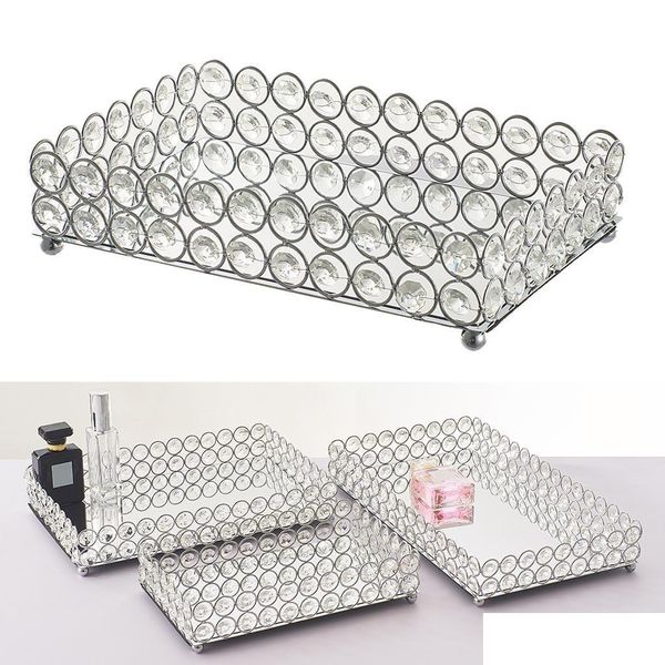 Aufbewahrungsboxen Bins Crystal Makeup Organizer Mirrored Vanity Tray Dekorativ für Parfüm Schmuck Badezimmer Y1113 Drop Lieferung nach Hause G DH35F