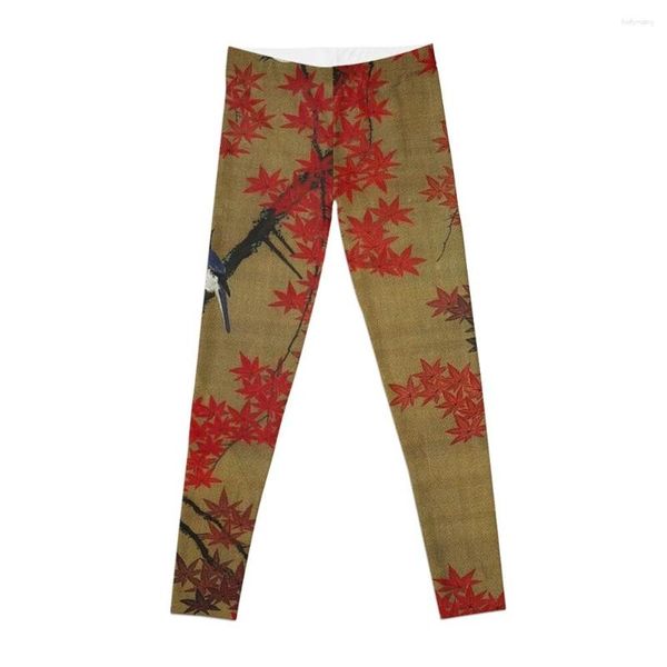 Calças Active Artista Favorita - Jakuchu Ito Maple Tree Leggings Pequenos Pássaros Legins Para Uso Feminino