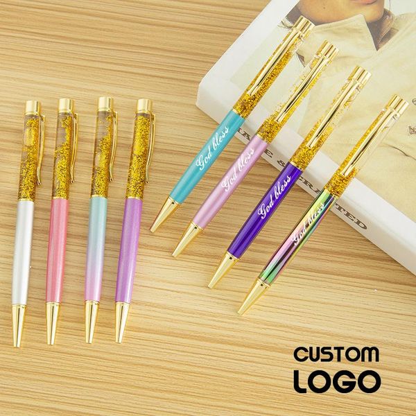 Óleo de ouro criativo de ouro colorido colorido caneta de areia de caneta personalizada logotipo personalizado metal de canetas de tubo vazio escolar de papelaria presentes