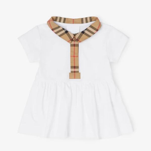 Baby Designer Baby Dress Girl Camicia scozzese Vestire l'estate Camicia di cotone a maniche corte per bambini Gonna Classica risvolto scozzese Tessuti personalizzati importati