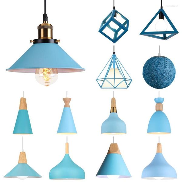 Luminárias pendentes luzes nórdicas modernas e27 penduradas iluminação interna para sala de jantar cozinha decoração lustre de teto abajur azul