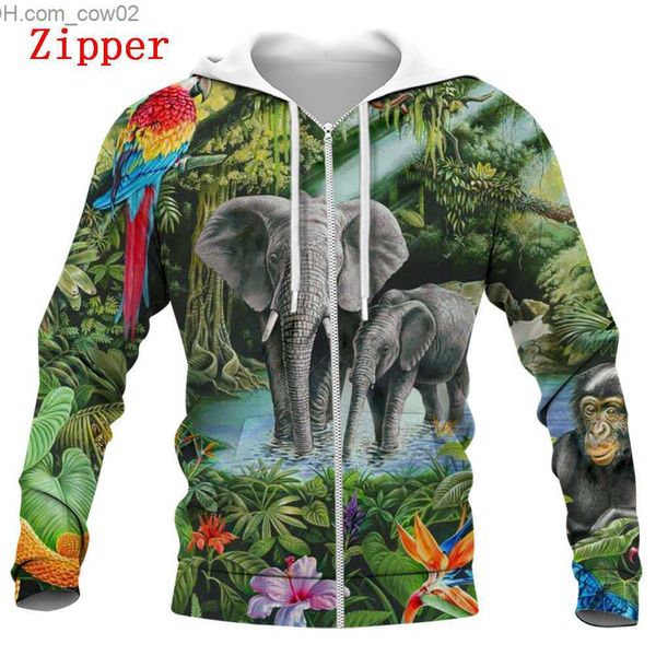 Herren Hoodies Sweatshirts Herren Socken HX Tier Sweatshirt 3D-Druck Tropische Pflanze Papagei Elefant Hoodie Reißverschluss Mantel Herren Sportbekleidung S-7XL Z230720