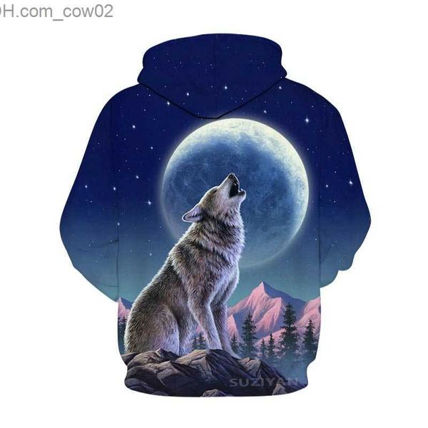 Felpe con cappuccio da uomo Felpe con cappuccio da uomo Felpa con cappuccio da uomo Autunno e inverno Stampa 3D Animal Wolf Maglione Cool Galaxy Moon Street Coppia Camicia casual S-6XL Z230717