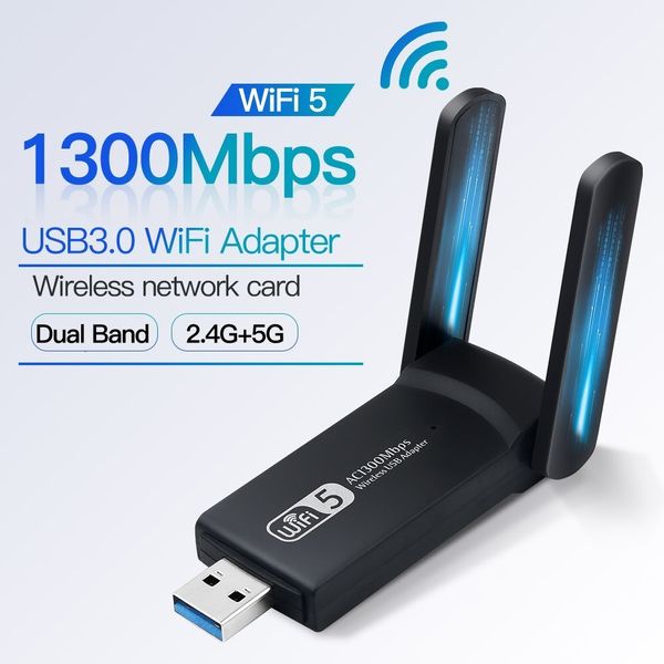 Adattatori di rete Adattatore WiFi USB 3.0 da 1300 Mbps Dual Band 2.4G 5Ghz Wireless WiFi Dongle Antenna Ricevitore scheda di rete Ethernet USB per PC 230713