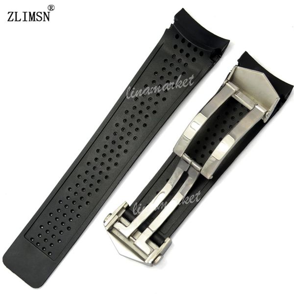 Смотреть группу Zlimsn Sport Watch Bands 22 мм 24 -мм часов с черными силиконовыми резиновыми отверстиями для часовых часов Black Golden Watchban266a