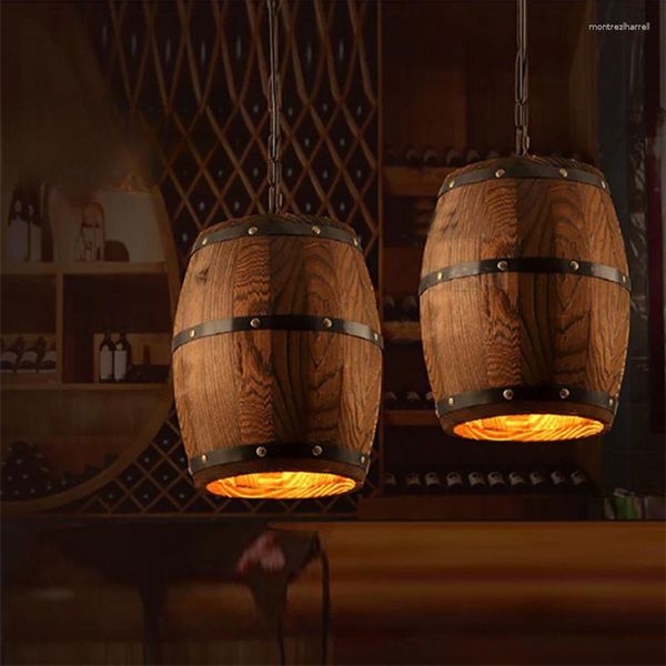 Lâmpadas pendentes lustres 2023 arte artística rústica madeira barril quartos com luzes led para restaurantes decorações lightsing