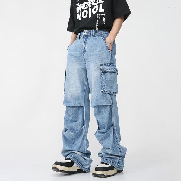 Männer Jeans Amerikanischen Stil High Street Cargo Trendy Mulit Tasche Gewaschen Retro Männlich Denim Hose Hip Hop Streetwear Wr8499