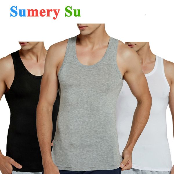 Regata Masculina Masculina Fitness Modal Colete Sólido Esticado Masculino Cool Summer Casual Sem Mangas Slim Esportes Ginásio Camiseta 3 Cores 230713