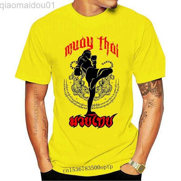 T-shirt da uomo New Men Tee Shirts Muay Thai Kick Thailand Martial Art Badge T-shirt da uomo pre-cotone Crazy T Shirt Designer L230713