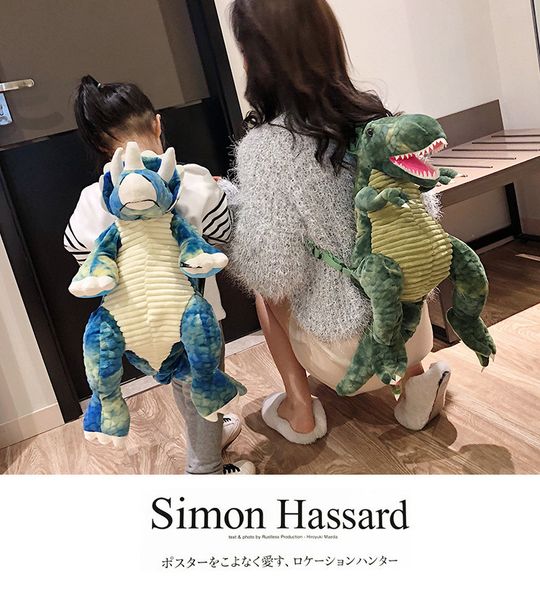 Şık ve popüler dinozor sırt çantası, kişiselleştirilmiş Tyrannosaurus Rex Çocuk Çantası, Çizgi Film Üçgen Dragon Peluş Çantası