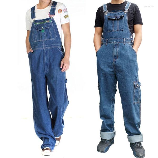 Herren Jeans Denim Overalls Overall Große Größe Riemen Gerade Hosen Blau Plus Arbeitskleidung Weitere Größen 30-48 50